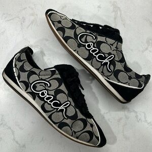 Coach Devin Black Signature Suede Canvas Embroidered Sneakers 8.5